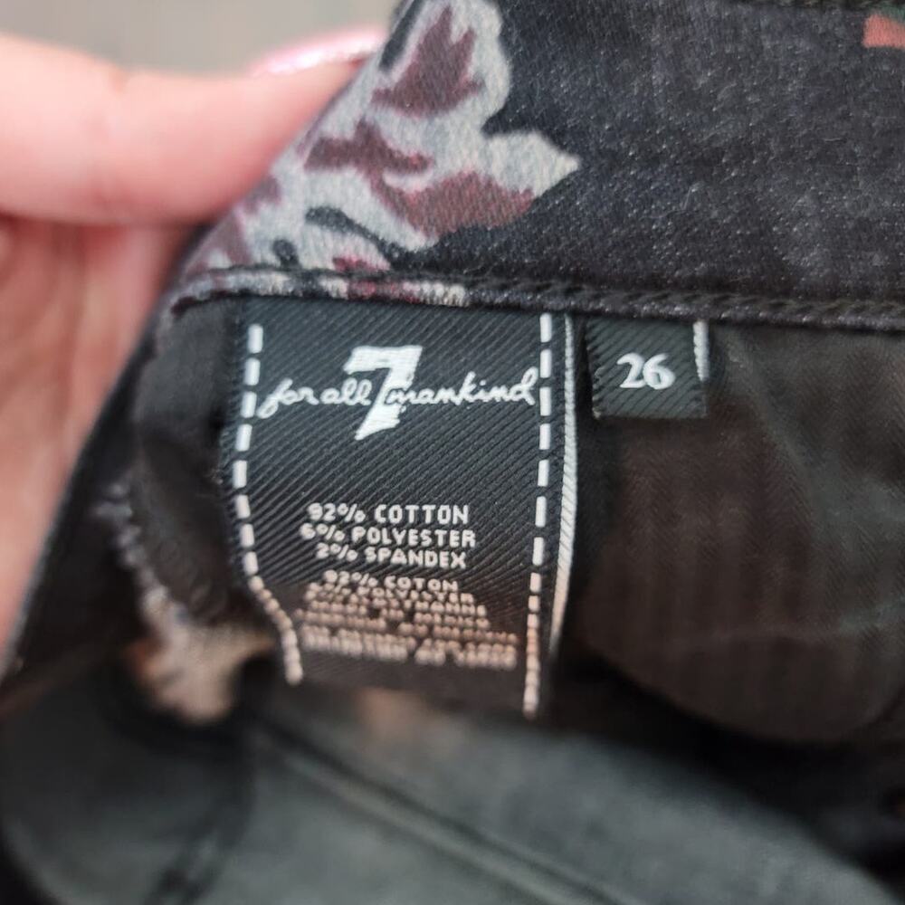 7‎ For All Mankind Jeans Black Painted Floral Raw Hem Skinny Ankle Size 26 - Picture 4 of 4